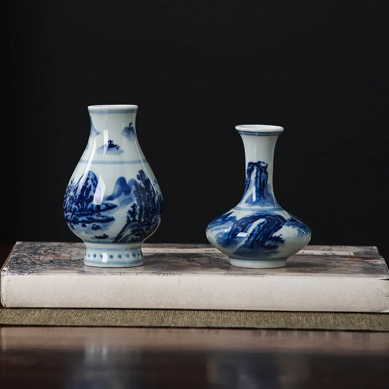Gohobi Hand-painted Blue and White Porcelain Vase (Water and Mountains)