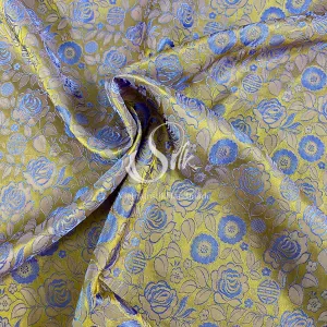 Golden Silk with Gray Flowers - Rose Pattern - PURE MULBERRY SILK fabric by the yard -  Floral Silk - Rose Silk -Luxury Silk - Natural silk - Handmade in VietNam- Silk with Design