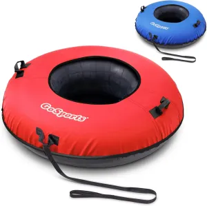 GoSports 40 Inch Hard Bottom Snow Tube with Premium Canvas Cover - 40" Commercial Grade Sled - Red or Blue