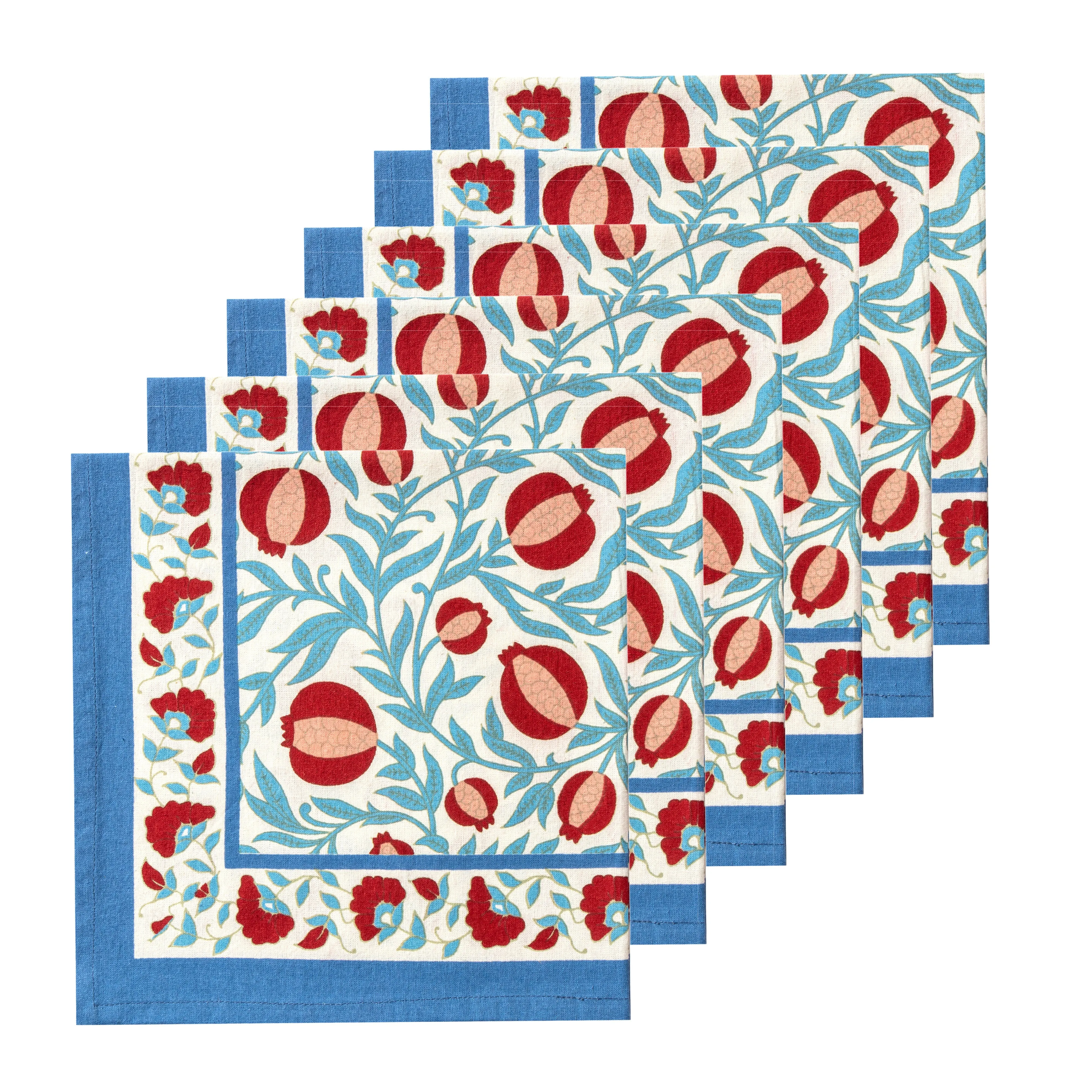 Grenadine Blue & Red Napkins, Set of 6
