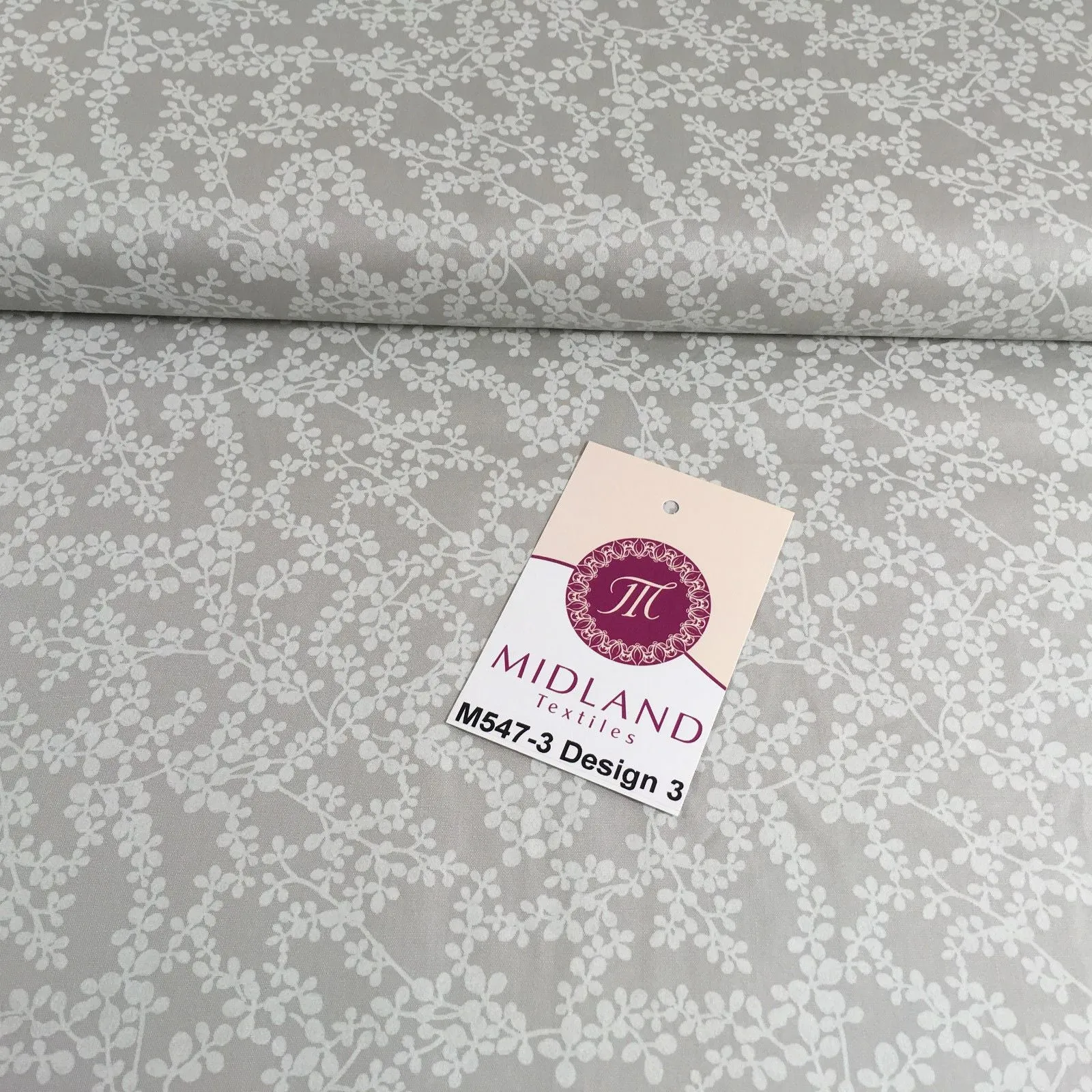 Grey And White Floral Printed 100% Cotton Poplin Craft Fabric 45" M547