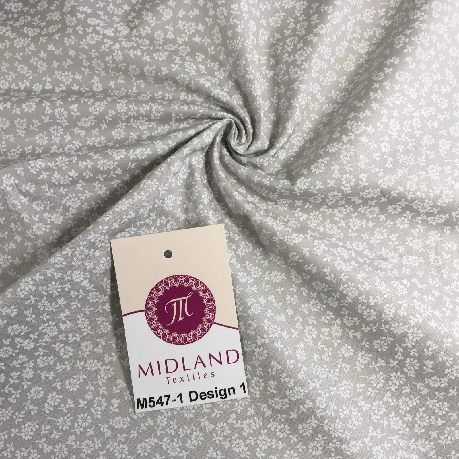 Grey And White Floral Printed 100% Cotton Poplin Craft Fabric 45" M547