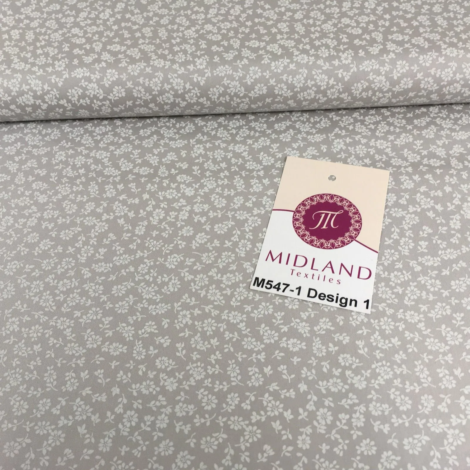 Grey And White Floral Printed 100% Cotton Poplin Craft Fabric 45" M547