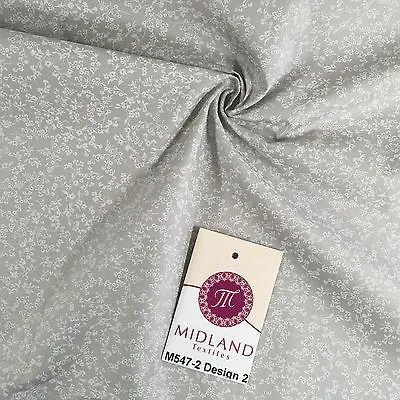 Grey And White Floral Printed 100% Cotton Poplin Craft Fabric 45" M547