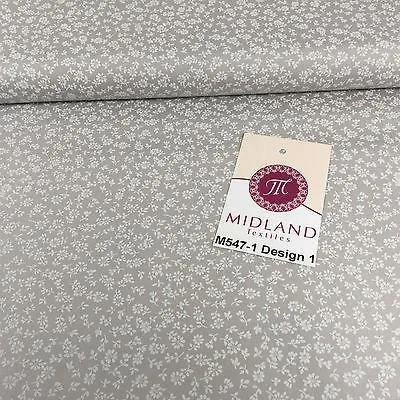Grey And White Floral Printed 100% Cotton Poplin Craft Fabric 45" M547