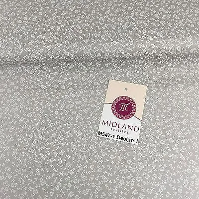 Grey And White Floral Printed 100% Cotton Poplin Craft Fabric 45" M547
