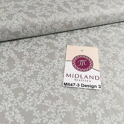 Grey And White Floral Printed 100% Cotton Poplin Craft Fabric 45" M547