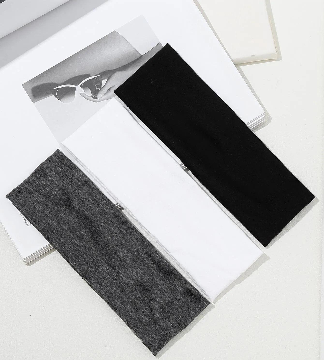 Headbands for Women Non Slip 16 Pack Elastic Sports Hair Bands for Women, Soft Cotton Cloth Headband for Workout Yoga Fashion Hair Accessories, Black White Gray Trendy Head Bands