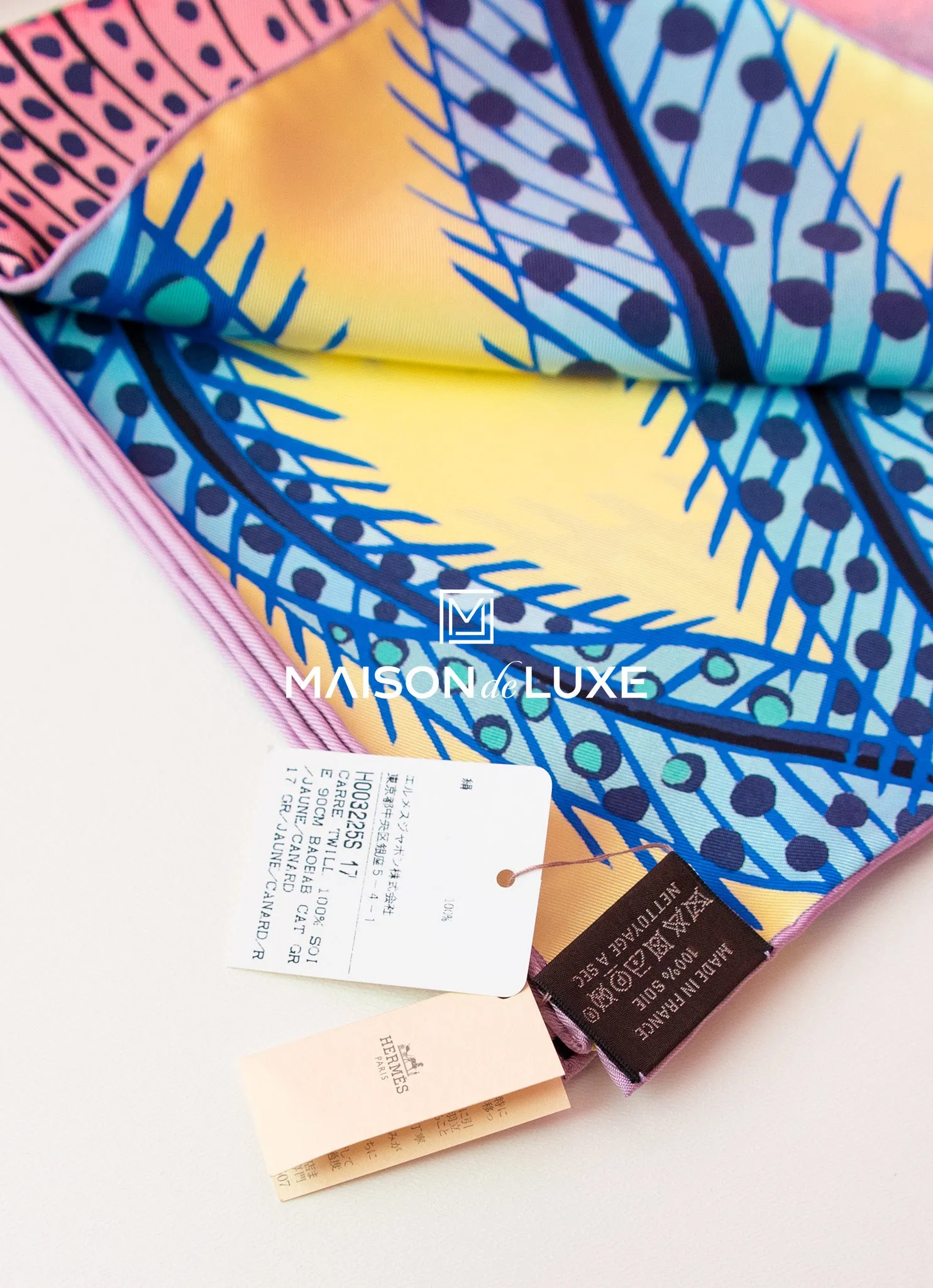 Hermes "Baobab Cat" Yellow Twill Silk 90 cm Scarf