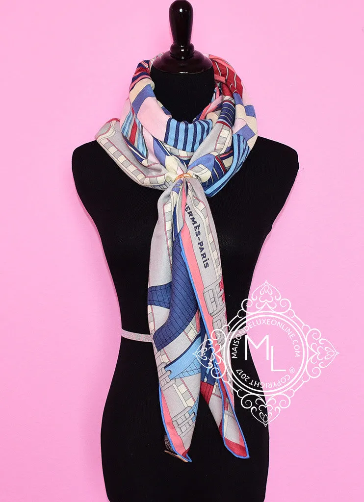 Hermes "Sangles en Zigzag" Red Blue Cashmere 140 GM Shawl Scarf