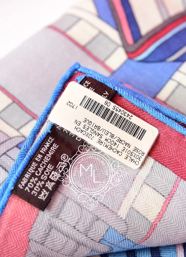 Hermes "Sangles en Zigzag" Red Blue Cashmere 140 GM Shawl Scarf