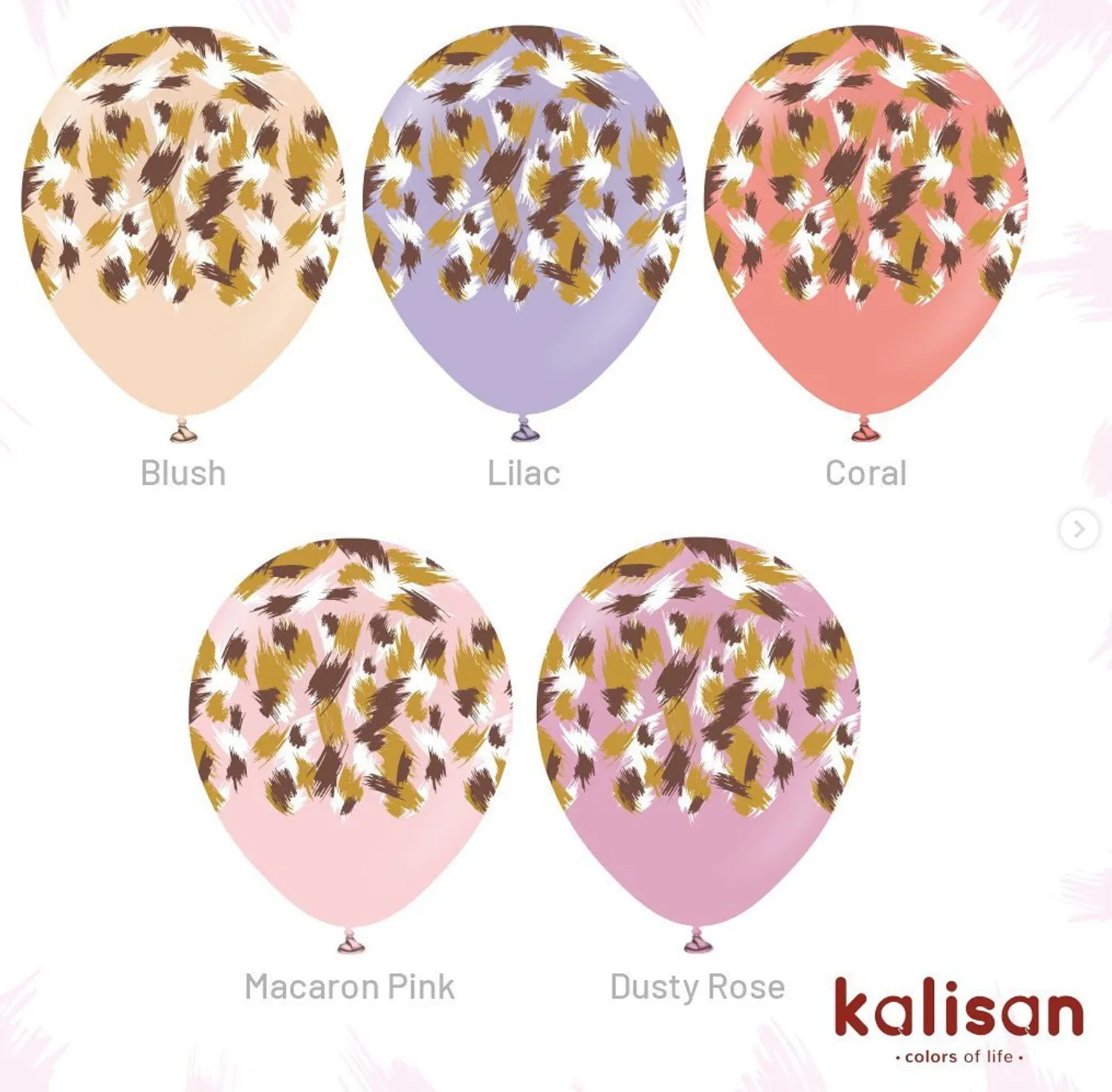 Kalisan 12" Savanna Printed Macaron Pink  Latex Balloon, 25 pieces
