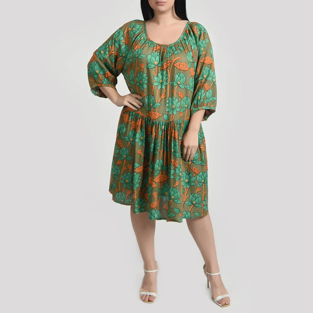 Khaki Green Gathered Dress Size 12-30 F5