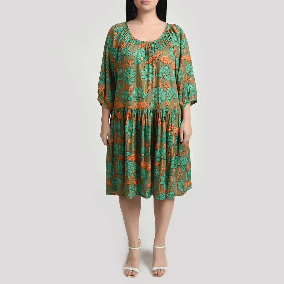 Khaki Green Gathered Dress Size 12-30 F5