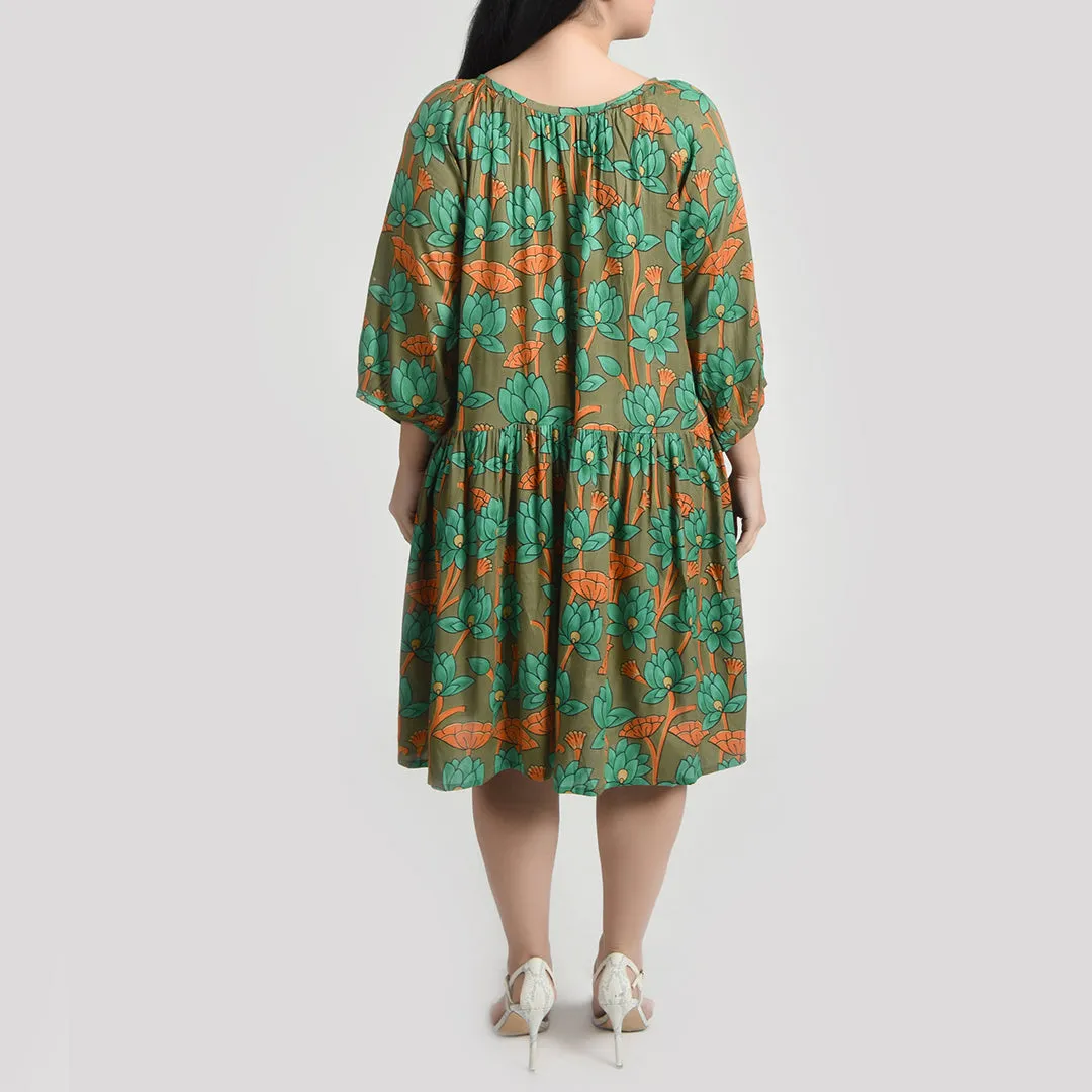 Khaki Green Gathered Dress Size 12-30 F5