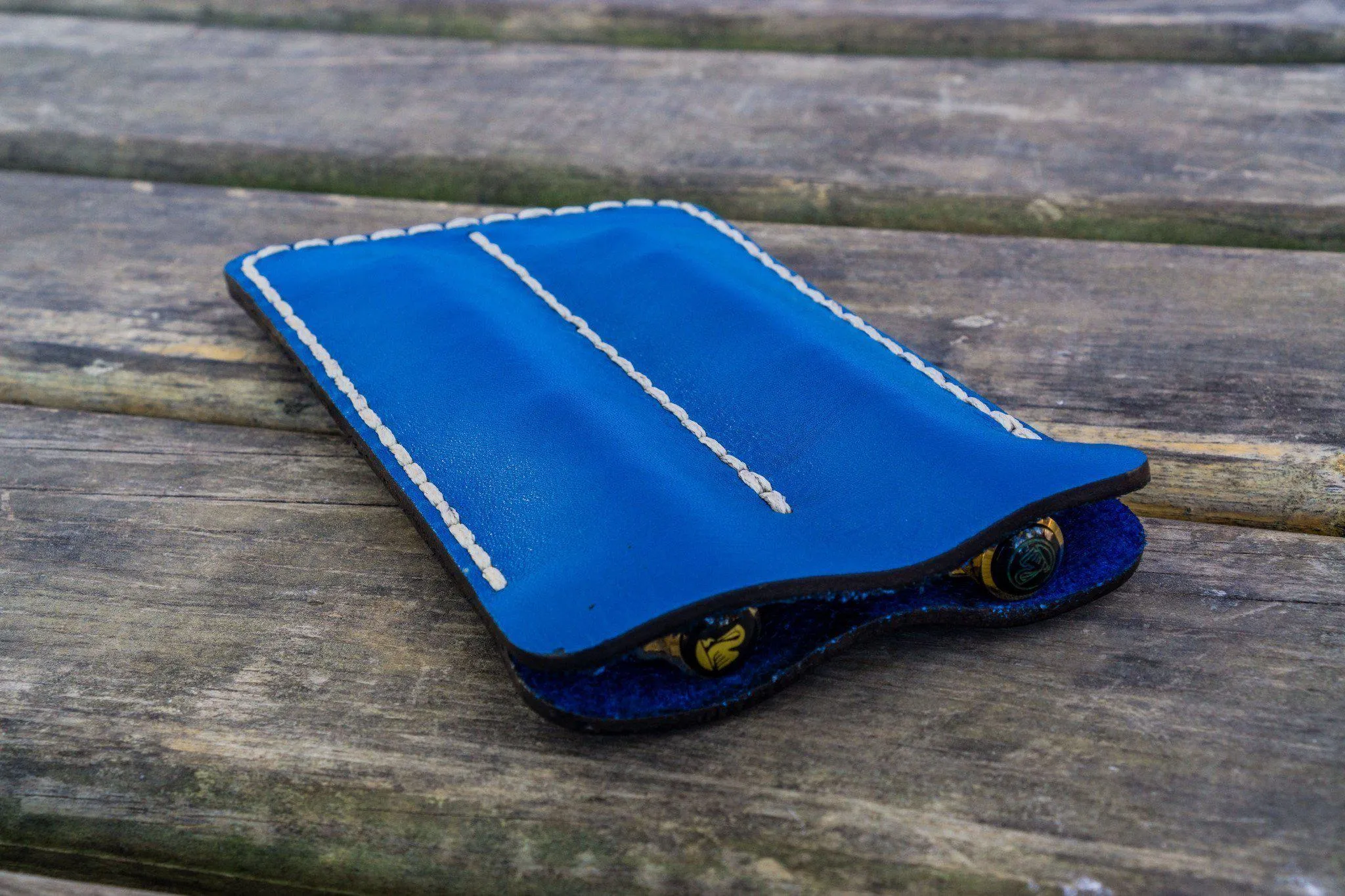 Leather Double Fountain Pen Case / Pen Sleeve - Blue