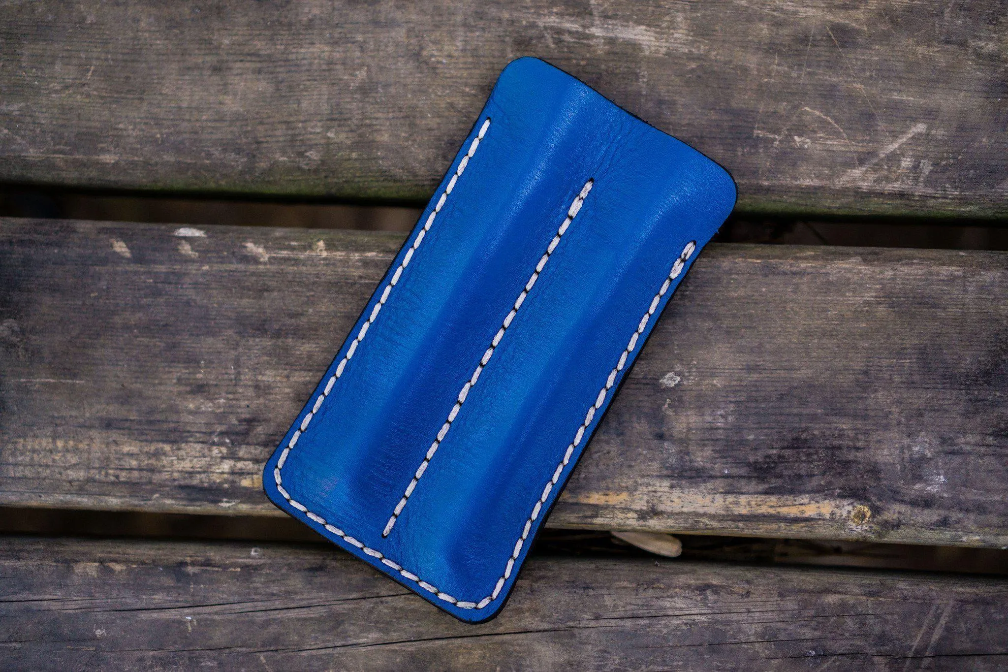 Leather Double Fountain Pen Case / Pen Sleeve - Blue