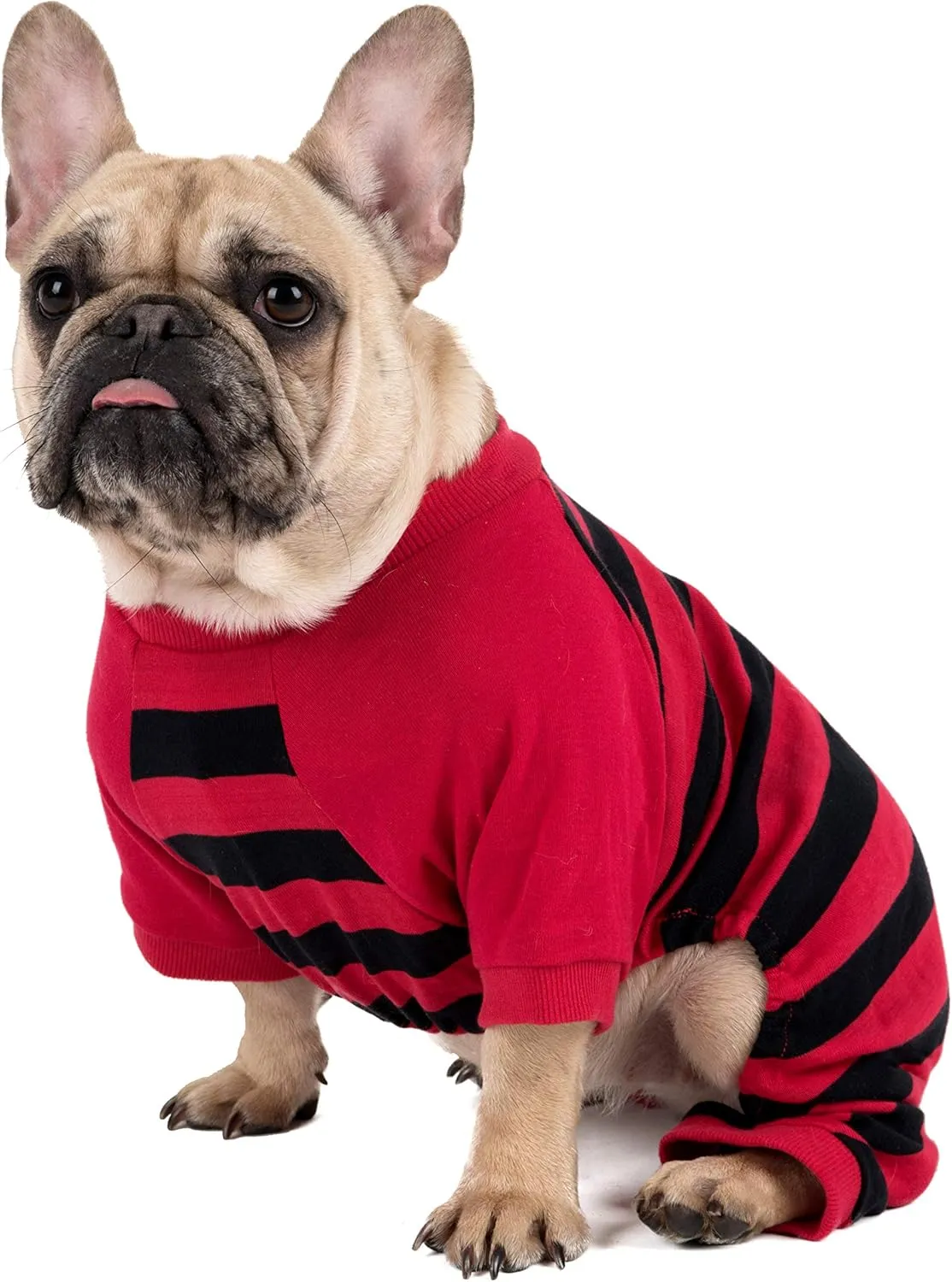 Leveret Matching Dog Pajamas Christmas Pjs 100% Cotton Red/Black Stripes Size X-Small