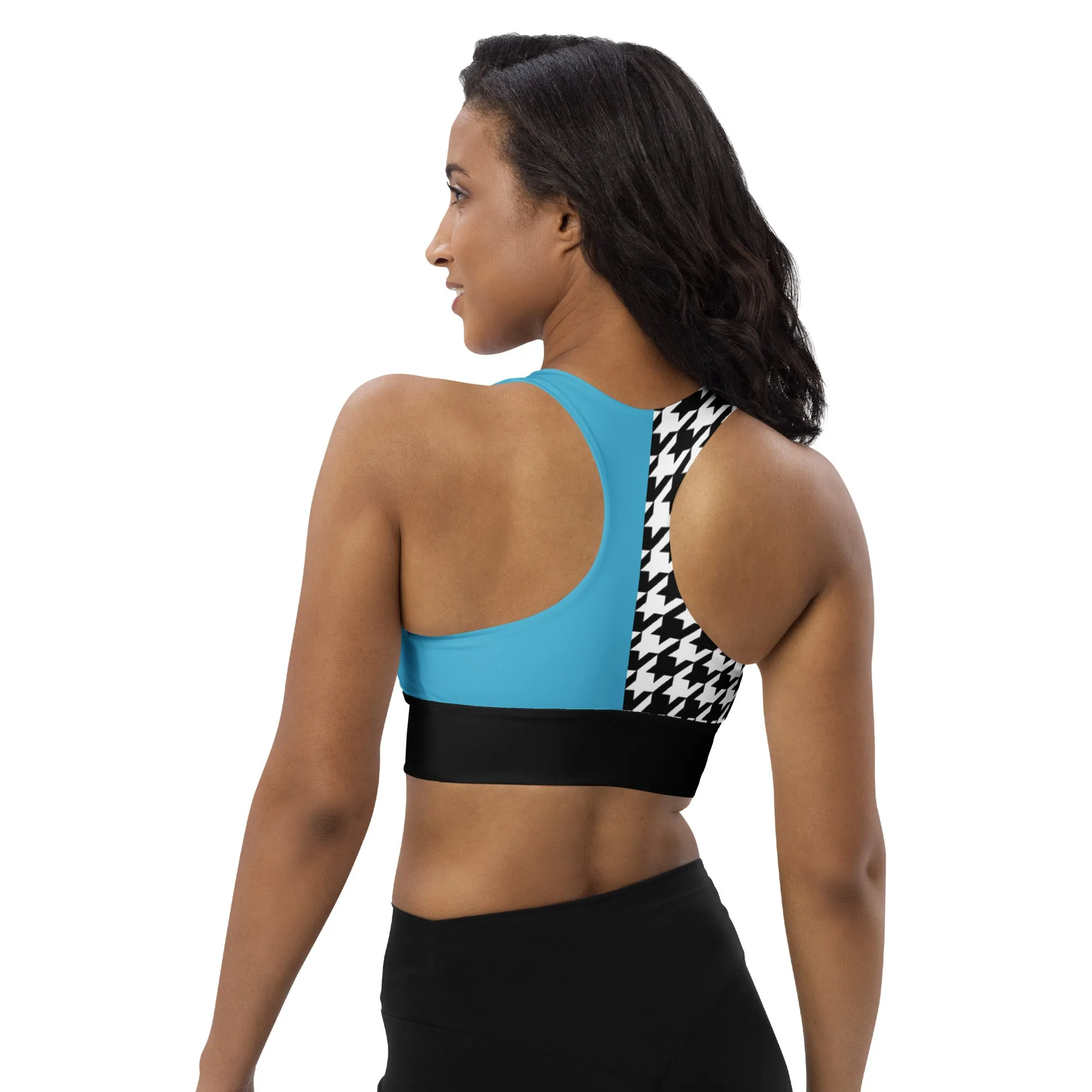 Longline sports bra Teal and Houndstooth
