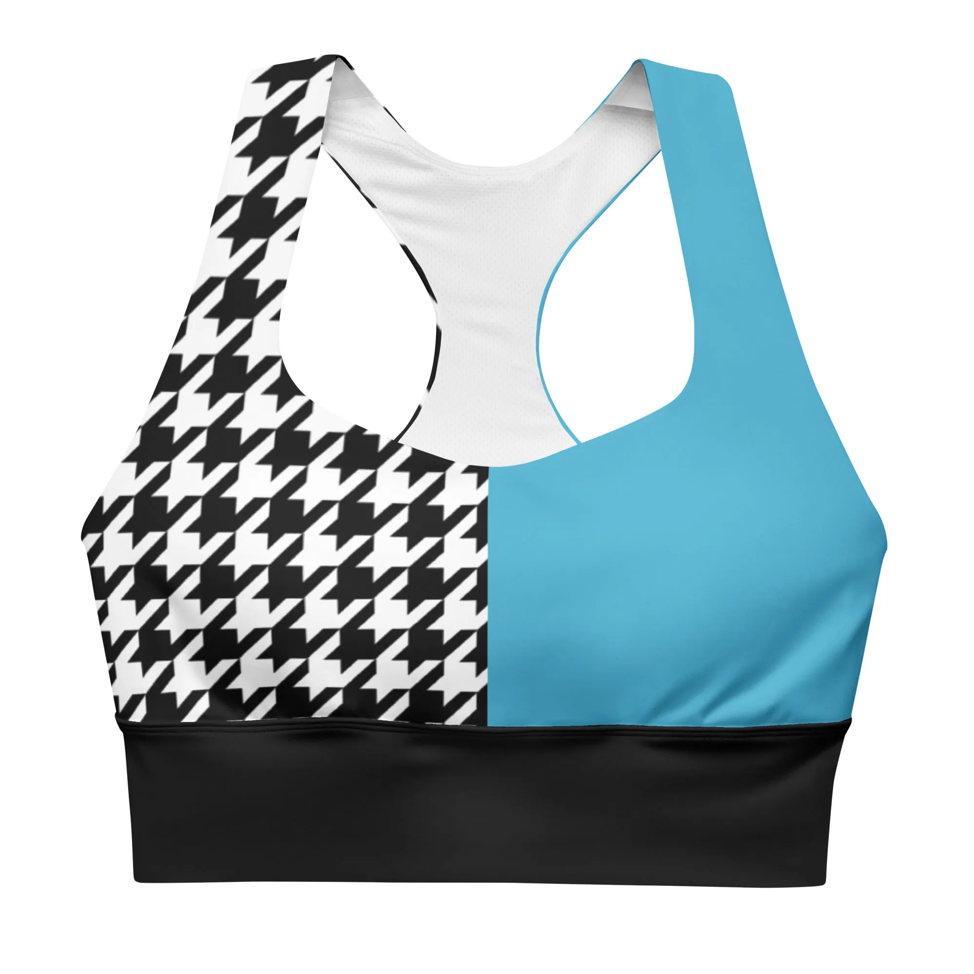 Longline sports bra Teal and Houndstooth