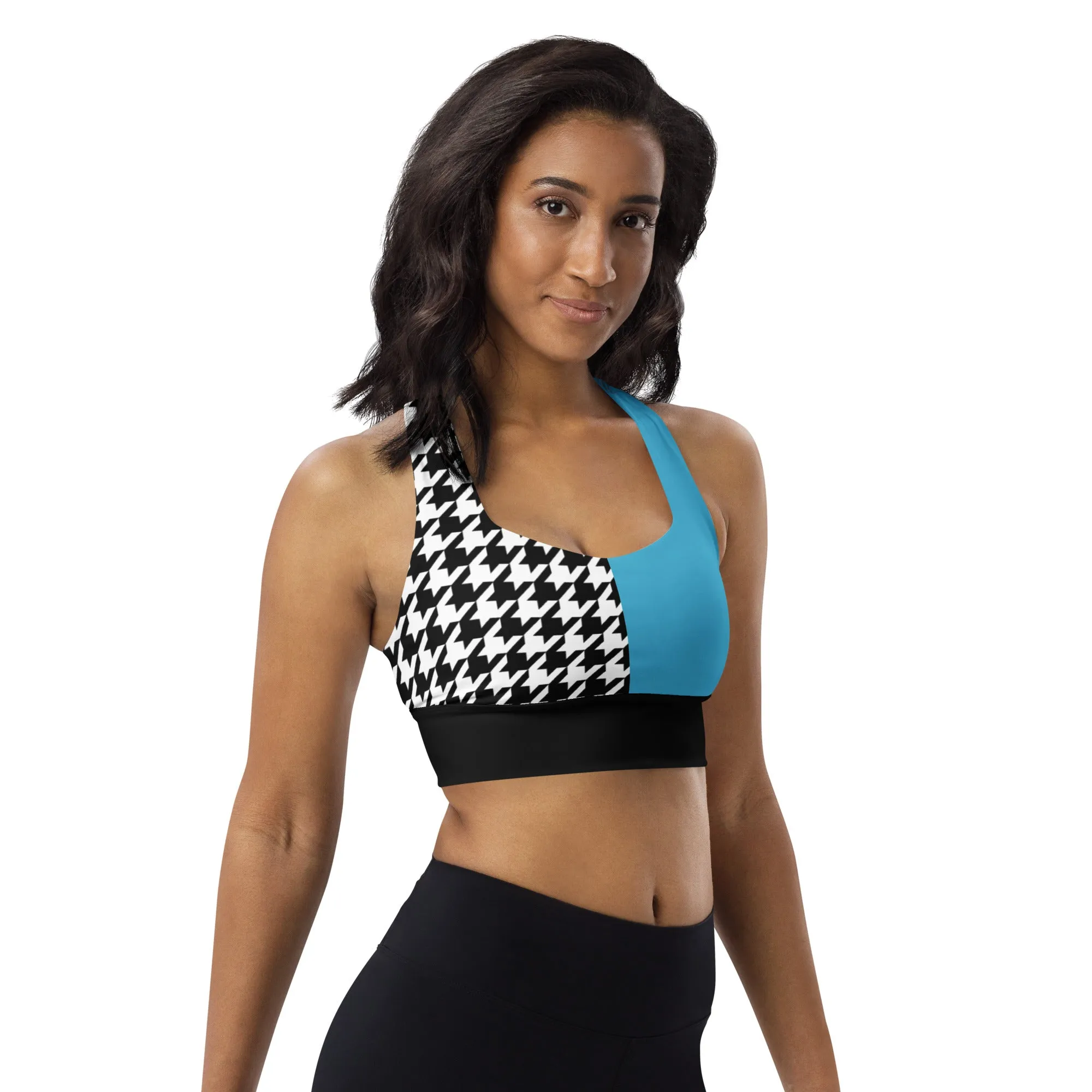 Longline sports bra Teal and Houndstooth