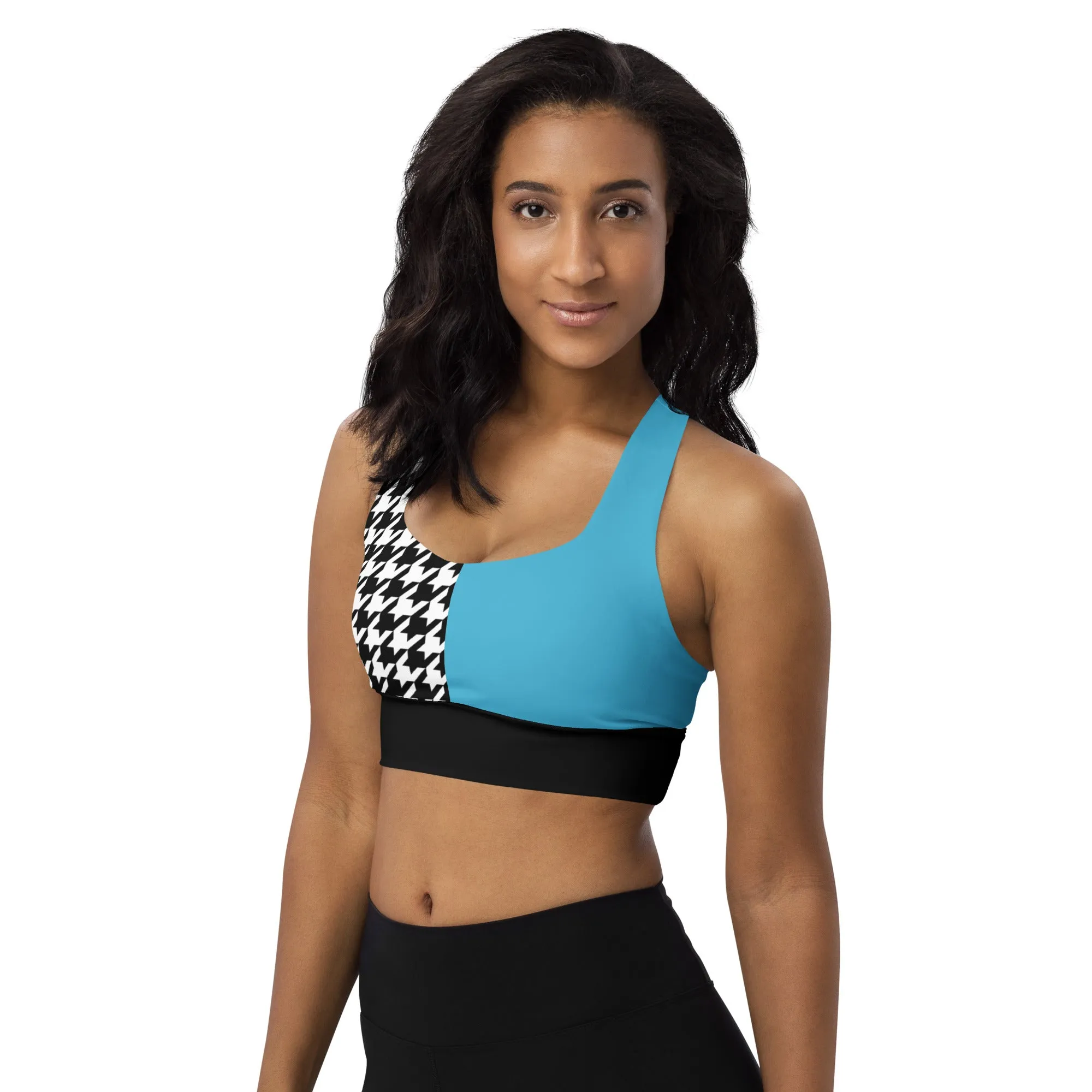Longline sports bra Teal and Houndstooth