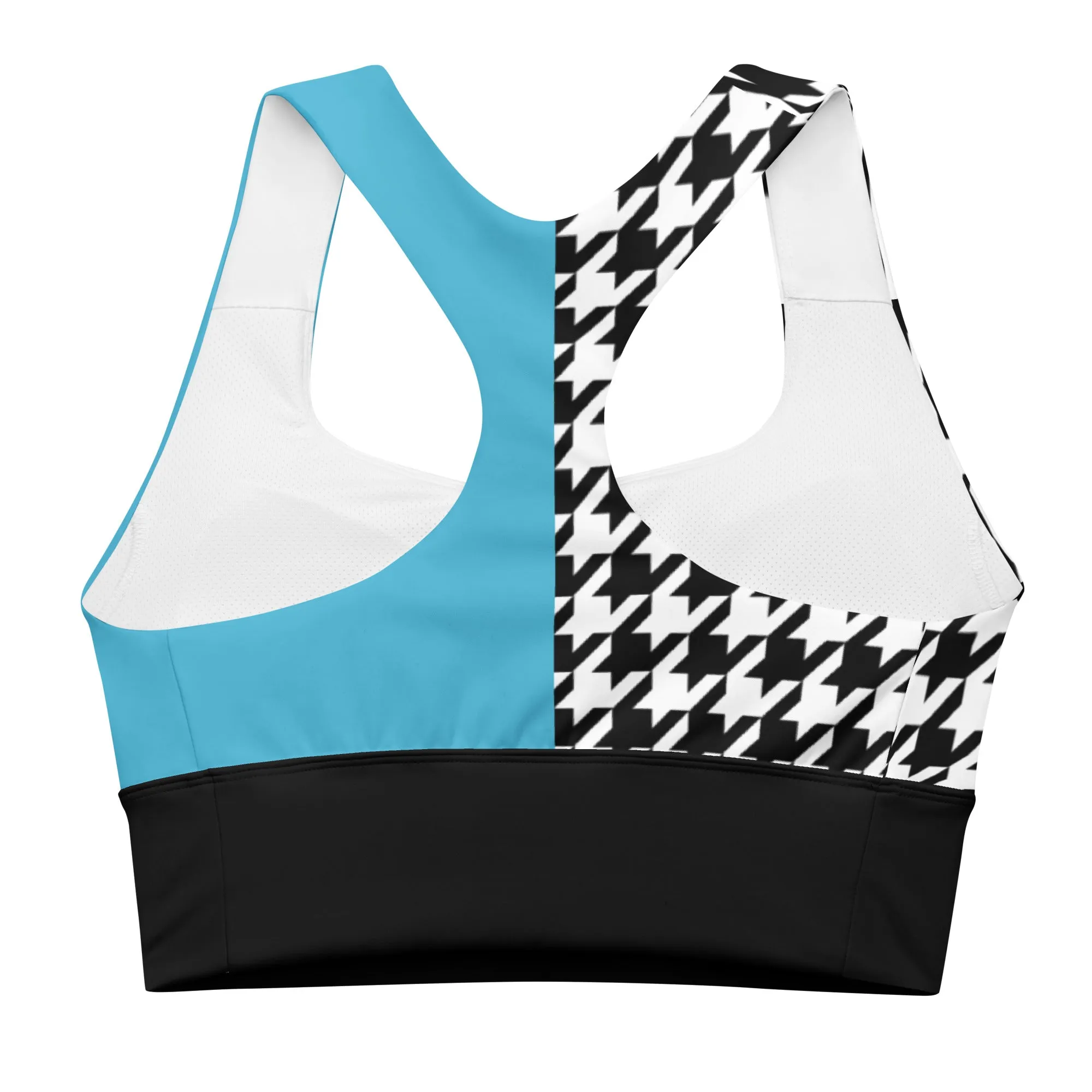 Longline sports bra Teal and Houndstooth