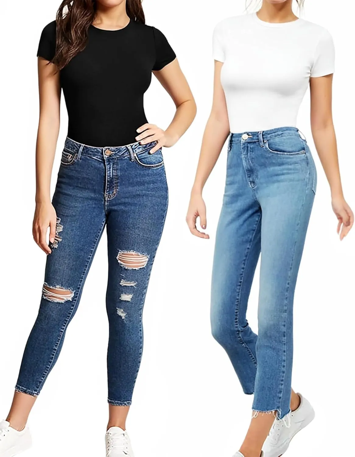 MANGOPOP Women's Crew Neck Short Sleeve Bodysuit Long Sleeve T Shirts Basic Tops