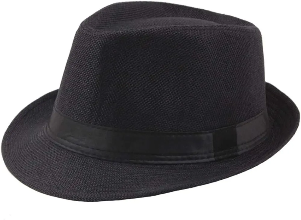 Men Fedora Hats Linen Jazz Caps Classic Solid CurlyStraw Hat Summer Sun Beach Hat Outdoor UV Protection Hat