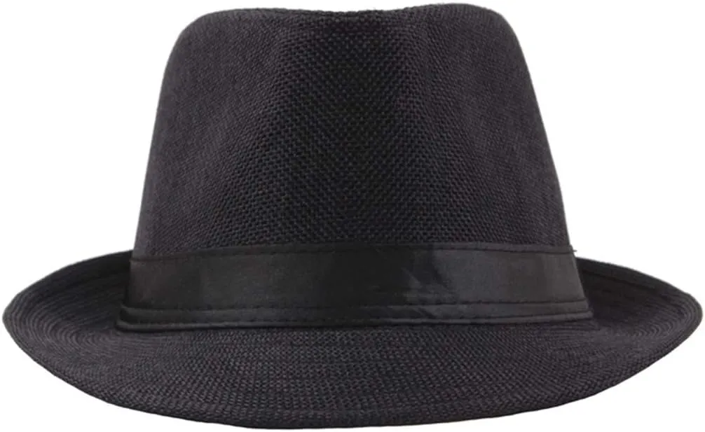 Men Fedora Hats Linen Jazz Caps Classic Solid CurlyStraw Hat Summer Sun Beach Hat Outdoor UV Protection Hat