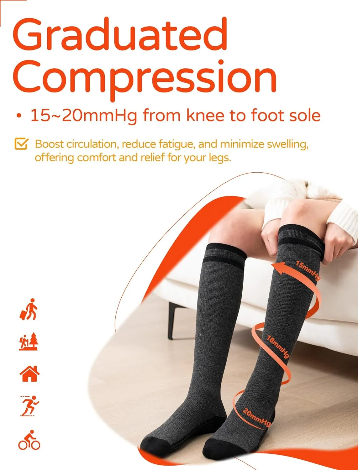 Merino Wool Compression Socks for Women Men (2/3 Pairs) Knee High Winter Thermal Thick Warm for Nurse Pregnant Travel