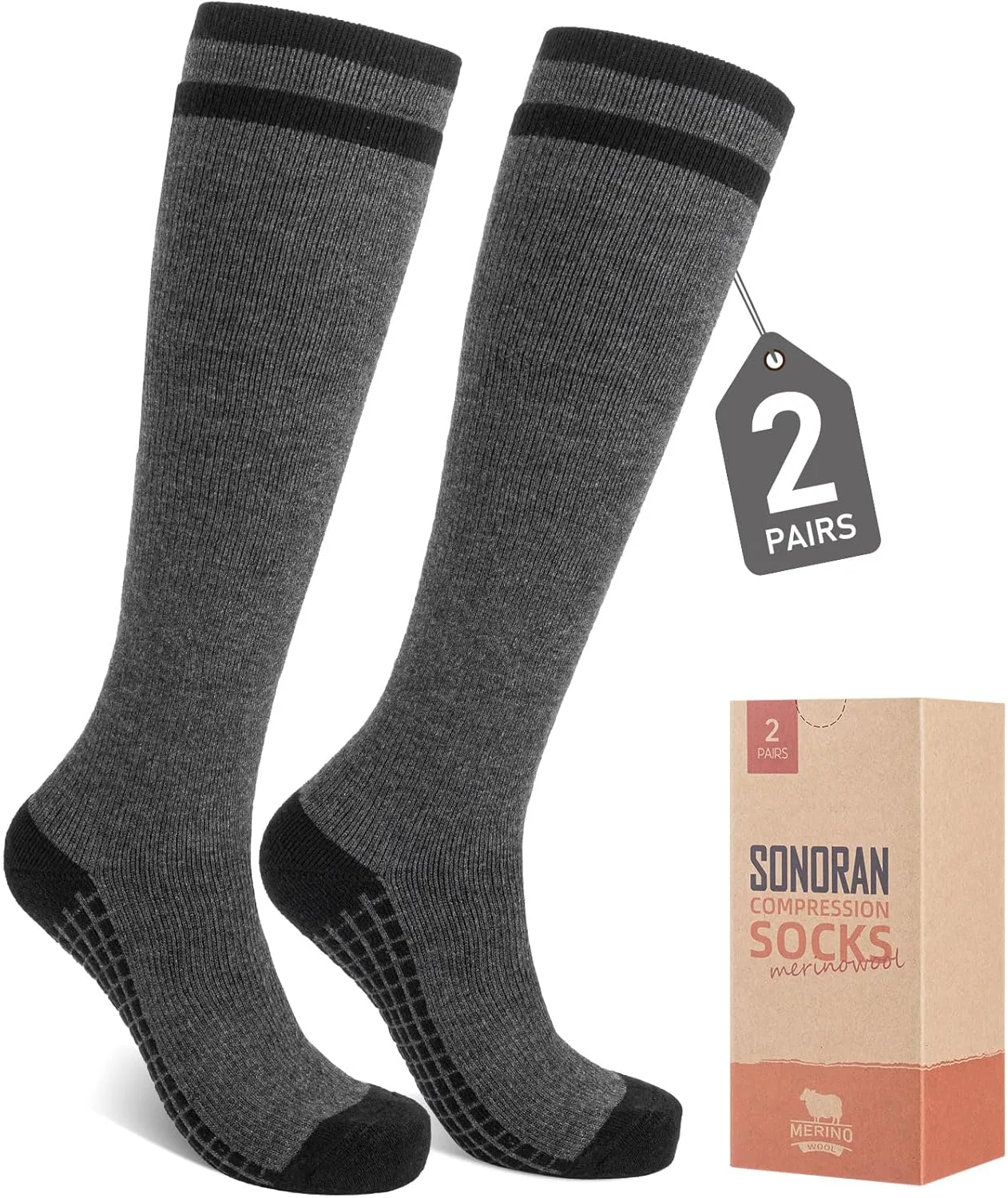 Merino Wool Compression Socks for Women Men (2/3 Pairs) Knee High Winter Thermal Thick Warm for Nurse Pregnant Travel