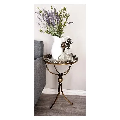 Metal and Glass Round Pedestal Table Gold - Olivia & May