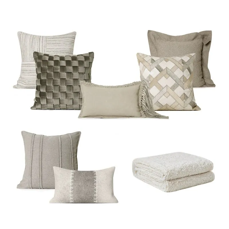 Modern Light Luxury M Gray Green Series Pillow Combination Living Room Sofa Model Room Bedside Throw Pillowcase Soft Decoration
