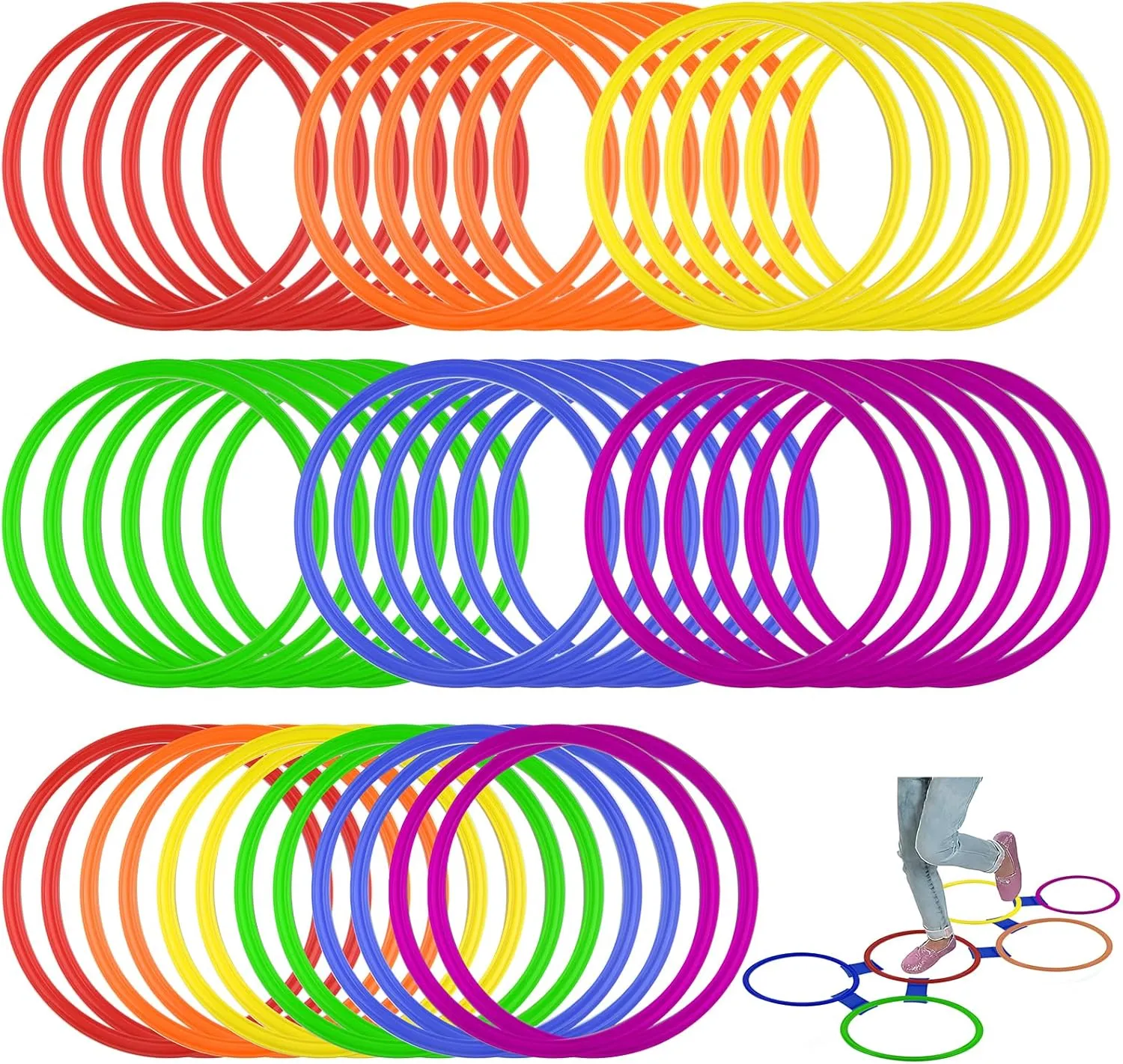 Mototo 48 Pieces Agility Rings 15 Inch Speed Training Hopscotch Rings Plastic Circle Jumping Hoops Agility Hurdles for Athlete Exercise Soccer Football Gymnastics Games Practice Footwork Training