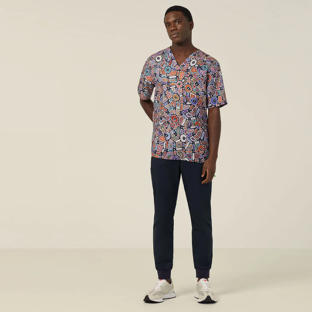 NNT Indigenous Unisex V Neck Scrub Top - Water Dream