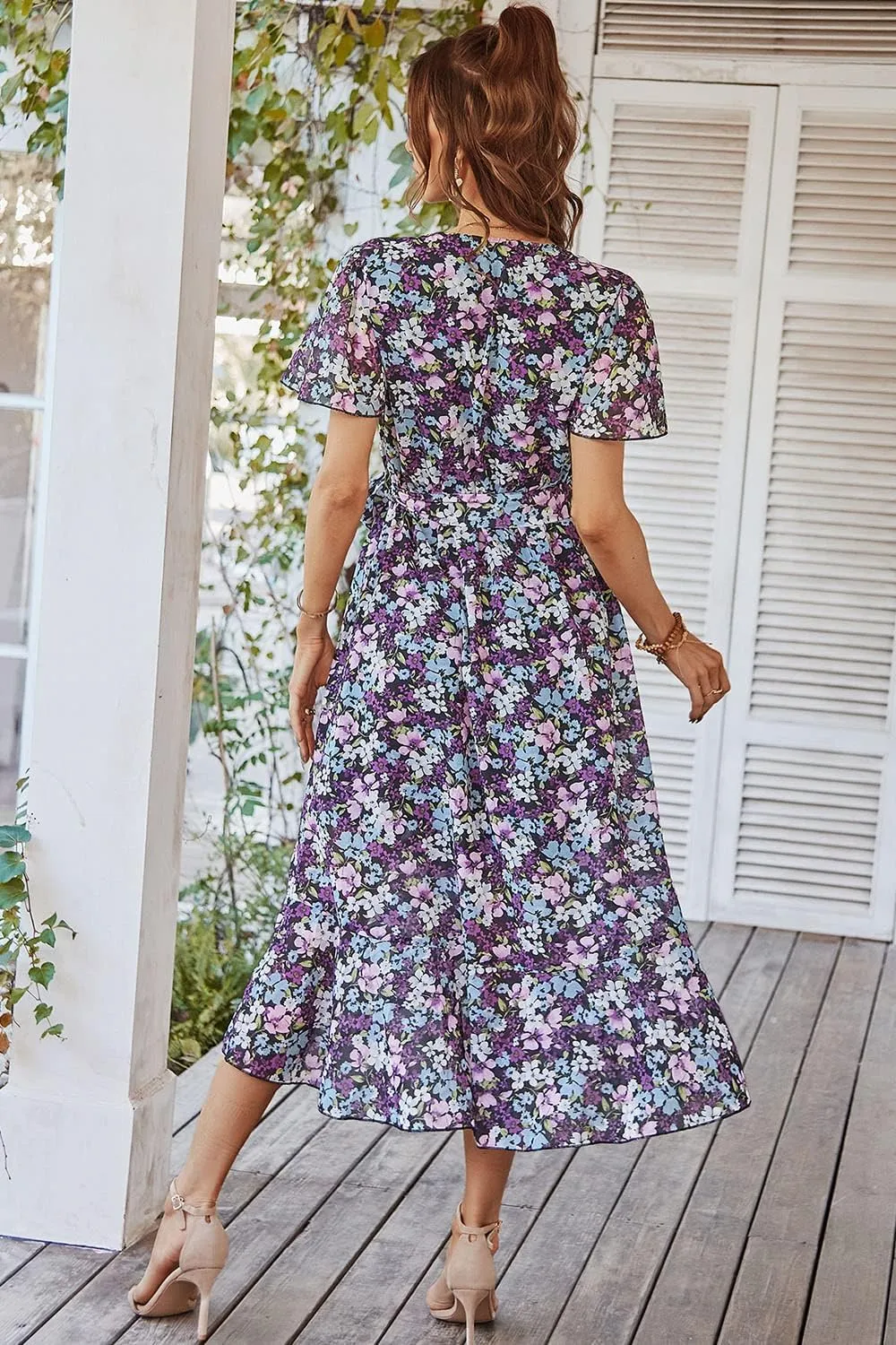 PRETTYGARDEN Women's Summer Floral Boho Maxi Dress Wrap Short Sleeve V Neck Ruffle A-Line Flowy Wedding Guest Long Dresses
