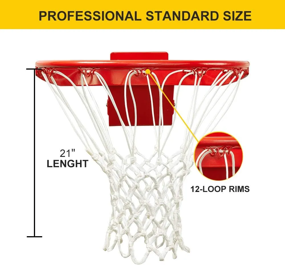 PROGOAL Professional Basketball Net Replacement,Heavy Duty Thick Net Fits Standard Indoor and Outdoor 12-Loop Rims (Red&White, Standard Size)