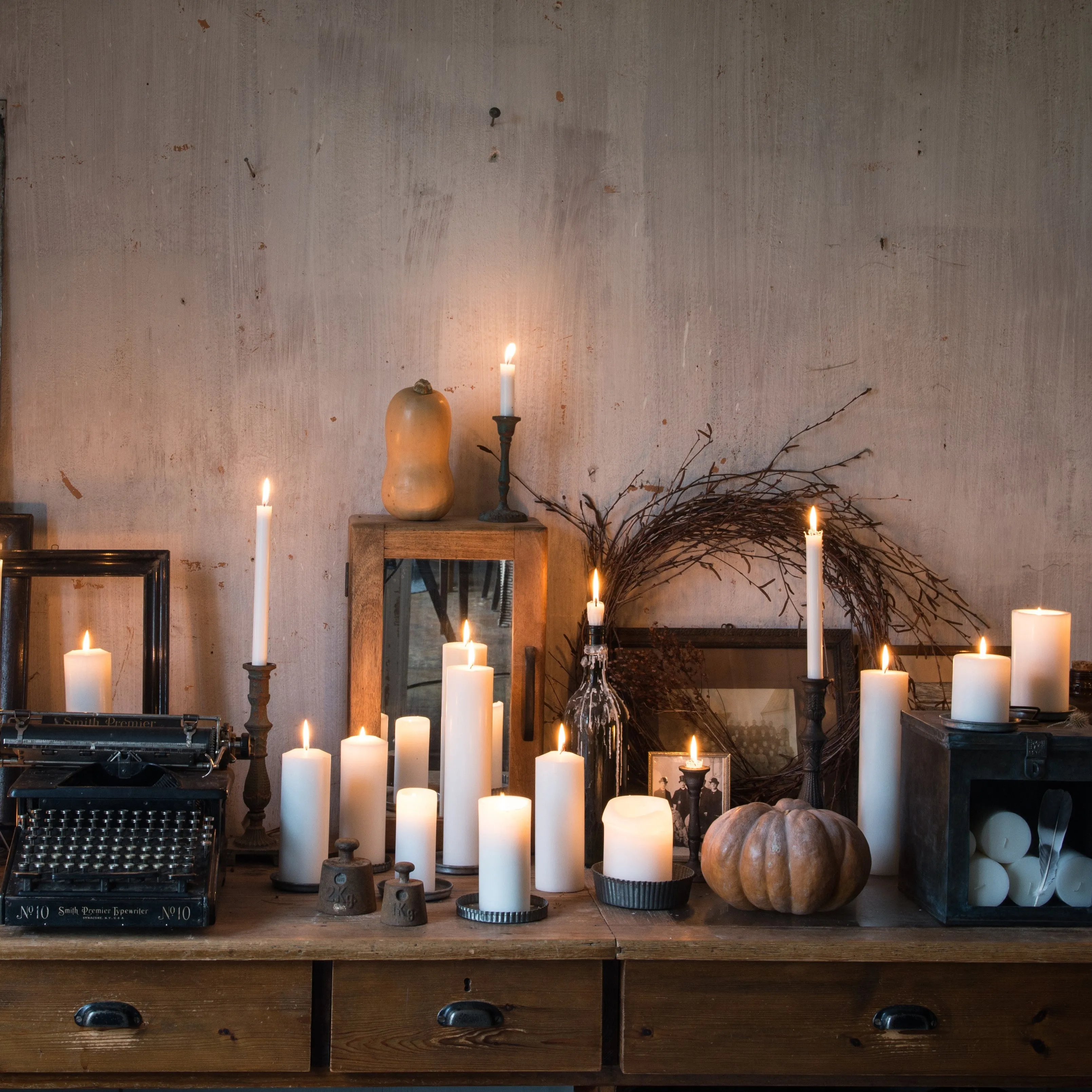 Pure Stearin Pillar Candles - White - 40mm Diameter