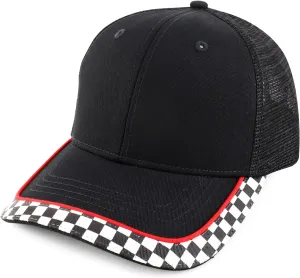 Racing Checkered Flag Pattern Mesh Back Cap Fits XS to 2XL