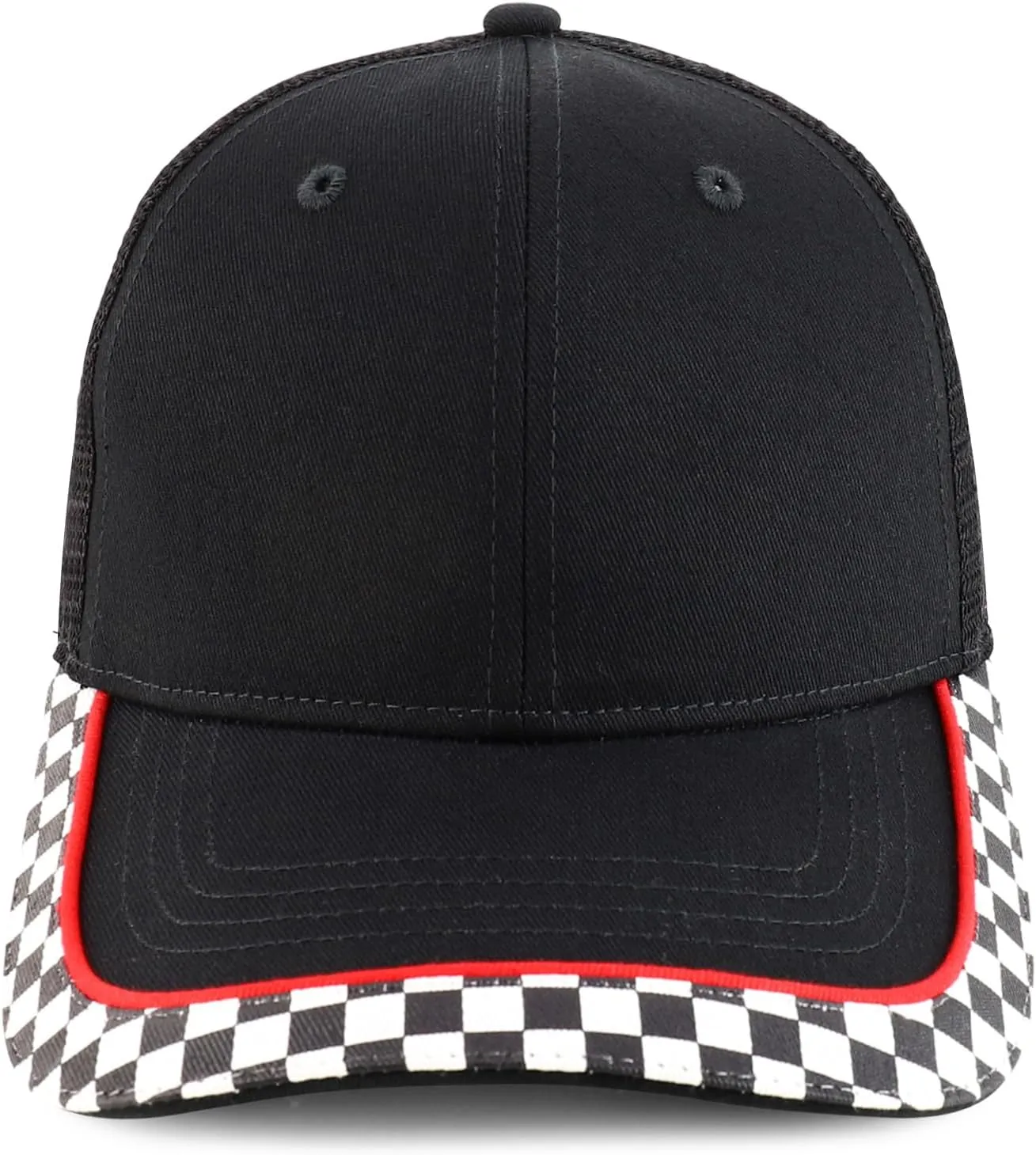 Racing Checkered Flag Pattern Mesh Back Cap Fits XS to 2XL