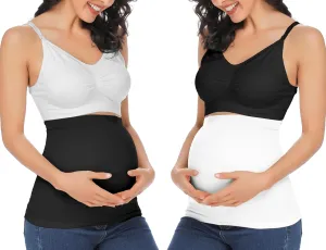 Rheane Belly Bands For Pregnant Women Pregnancy Belly Band Maternity Band For Pants (Black White 2)