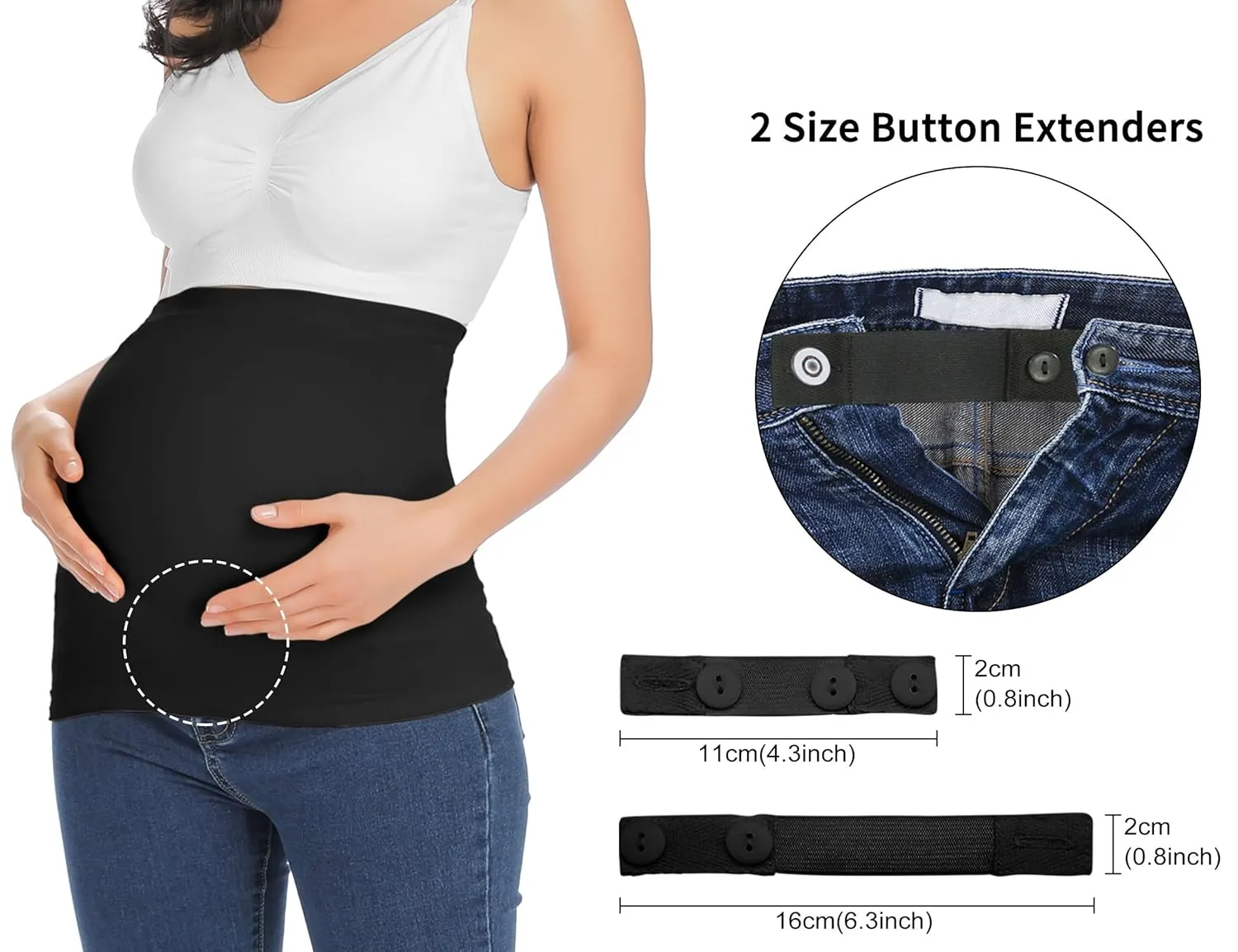 Rheane Belly Bands For Pregnant Women Pregnancy Belly Band Maternity Band For Pants (Black White 2)