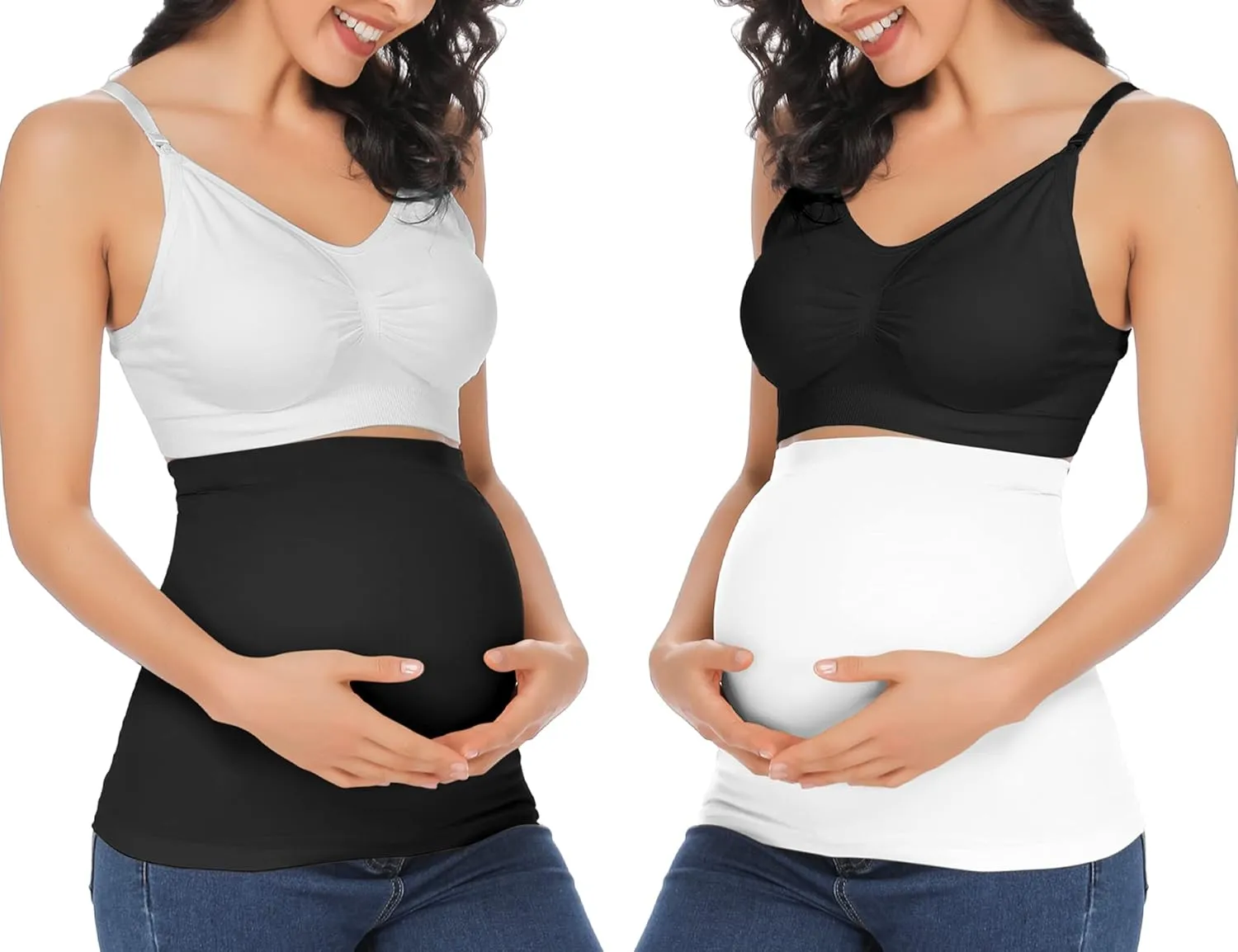 Rheane Belly Bands For Pregnant Women Pregnancy Belly Band Maternity Band For Pants (Black White 2)