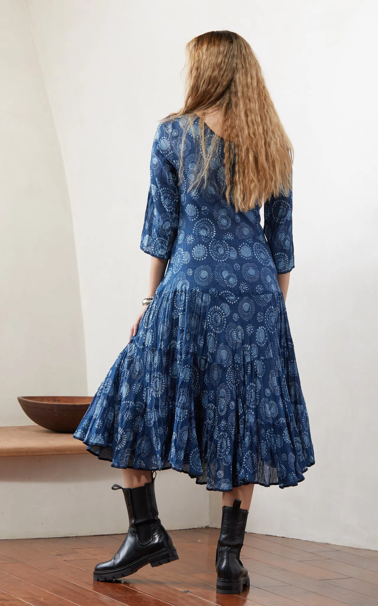 Santa Fe Dress, Long, 3/4 Sleeve, Eden Indigo