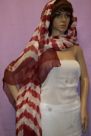 Scarf 430 Red White Georgette Tie Dye Chunni Dupatta Shieno Sarees