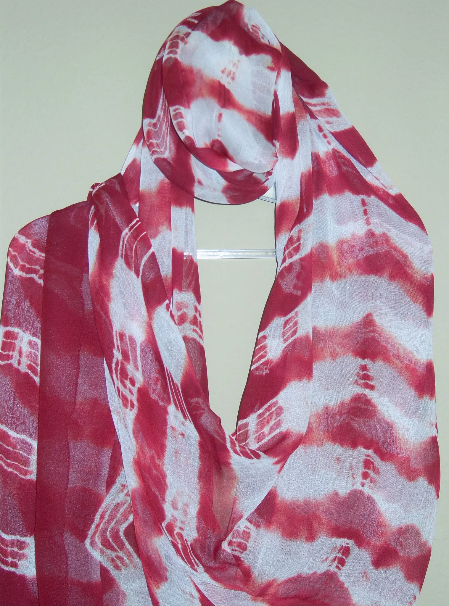 Scarf 430 Red White Georgette Tie Dye Chunni Dupatta Shieno Sarees