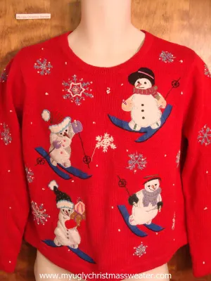 Skiing Snowmen Fun Christmas Party Sweater