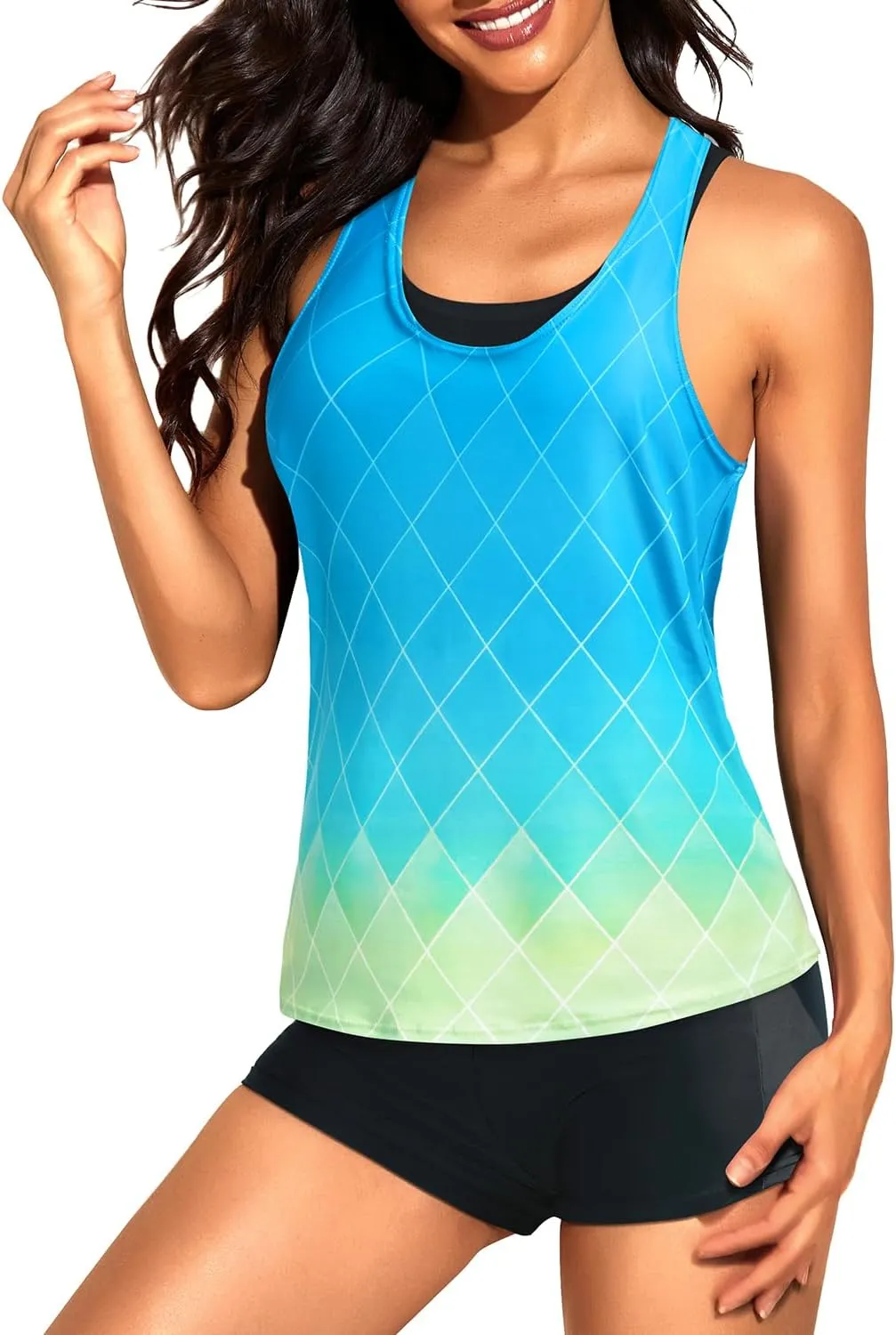 Tempt Me 3 Piece Tankini Swimsuits for Women Athletic Bathing Suits Swim Tank Top with Boy Shorts and Bra Modest Swimwear