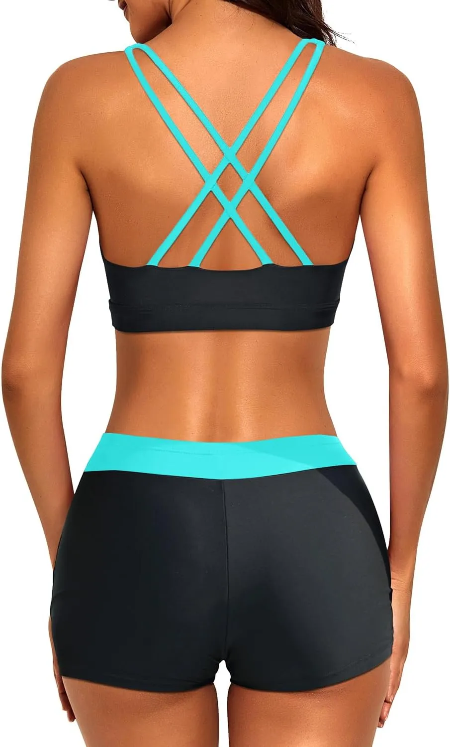 Tempt Me 3 Piece Tankini Swimsuits for Women Athletic Bathing Suits Swim Tank Top with Boy Shorts and Bra Modest Swimwear